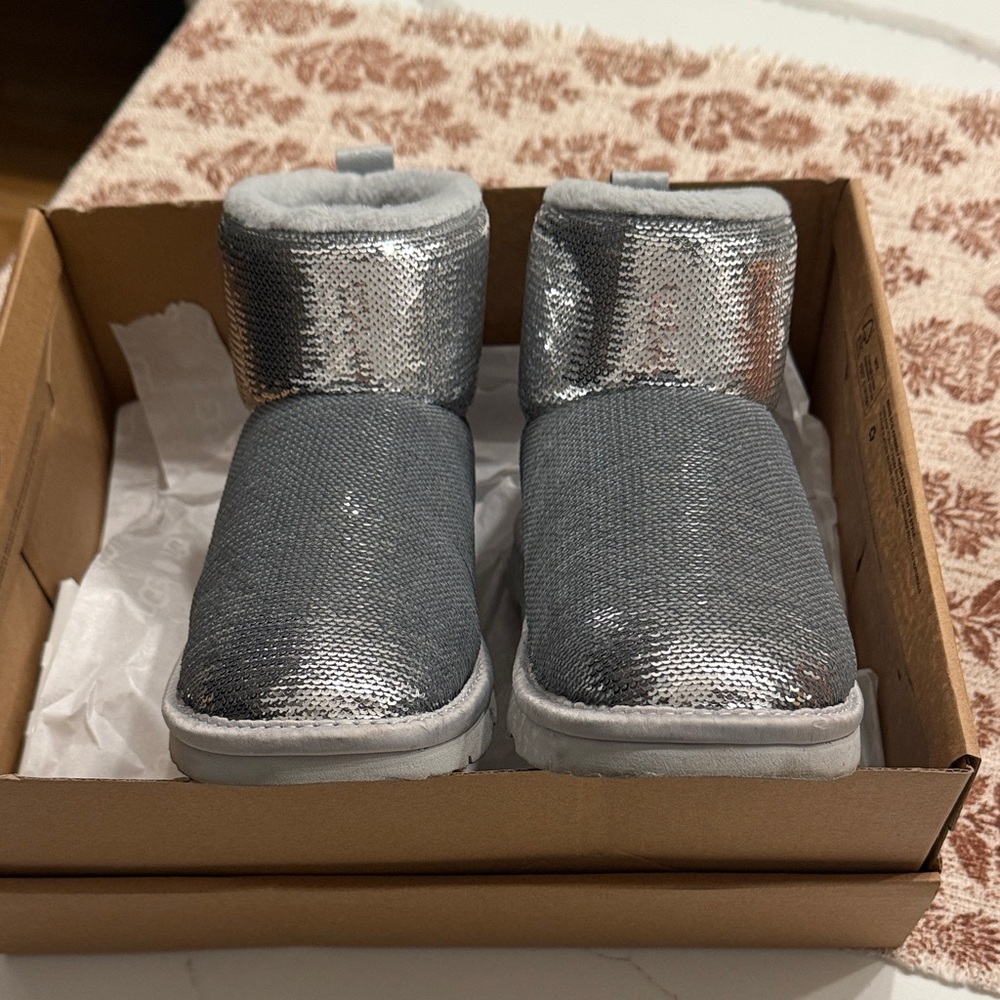 UGG Kids Sparkling Silver Boots